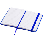 Cuaderno tapa dura con cierre elástico y piel sintética A7 hojas a rayas color azul real segunda vista