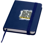 Cuaderno tapa dura con cierre elástico y piel sintética A7 hojas a rayas color azul marino vista impresión tampografía