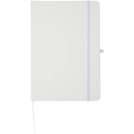 Set de cuaderno A5 de tapa dura y bolígrafo de tinta azul color blanco segunda vista frontal