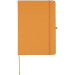 Set de cuaderno A5 de tapa dura y bolígrafo de tinta azul color naranja segunda vista frontal