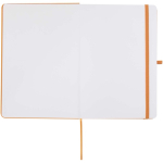 Set de cuaderno A5 de tapa dura y bolígrafo de tinta azul color naranja tercera vista frontal