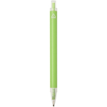 Set de cuaderno A5 de tapa dura y bolígrafo de tinta azul color verde lima tercera vista trasera