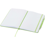 Set de cuaderno A5 de tapa dura y bolígrafo de tinta azul color verde lima segunda vista