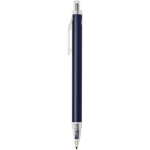 Set de cuaderno A5 de tapa dura y bolígrafo de tinta azul color azul marino vista lateral
