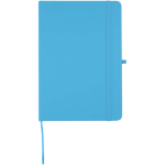 Set de cuaderno A5 de tapa dura y bolígrafo de tinta azul color azul claro segunda vista frontal
