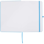 Set de cuaderno A5 de tapa dura y bolígrafo de tinta azul color azul claro tercera vista frontal