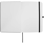 Cuaderno con tapa dura de piel sintética A5 hojas a rayas color negro tercera vista frontal
