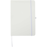 Cuaderno con tapa dura de piel sintética A5 hojas a rayas color blanco segunda vista frontal