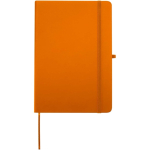 Cuaderno con tapa dura de piel sintética A5 hojas a rayas color naranja segunda vista frontal