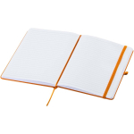 Cuaderno con tapa dura de piel sintética A5 hojas a rayas color naranja segunda vista
