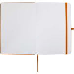 Cuaderno con tapa dura de piel sintética A5 hojas a rayas color naranja tercera vista frontal