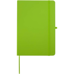 Cuaderno con tapa dura de piel sintética A5 hojas a rayas color verde lima segunda vista frontal