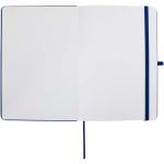 Cuaderno con tapa dura de piel sintética A5 hojas a rayas color azul marino tercera vista frontal