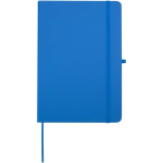 Cuaderno con tapa dura de piel sintética A5 hojas a rayas color azul claro segunda vista frontal