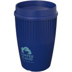 Vaso reutilizable con tapa 360° y reborde aislante 350ml color azul vista impresa logo 2
