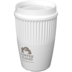 Vaso reutilizable con tapa 360° y reborde aislante 350ml color blanco vista impresa logo 2
