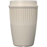 Vaso reutilizable con tapa 360° y reborde aislante 350ml color arena segunda vista frontal