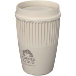 Vaso reutilizable con tapa 360° y reborde aislante 350ml color arena vista impresa logo 2