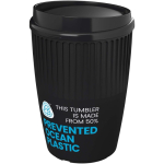 Vaso reutilizable de plástico reciclado una pared 350ml color negro vista con logo