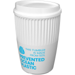 Vaso reutilizable de plástico reciclado una pared 350ml color blanco vista con logo