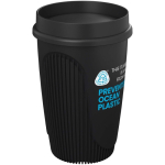 Vaso de una pared con tapa 360° y reborde aislante 350ml color negro vista con logo