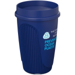 Vaso de una pared con tapa 360° y reborde aislante 350ml color azul vista con logo