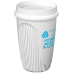 Vaso de una pared con tapa 360° y reborde aislante 350ml color blanco vista con logo