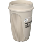 Vaso de una pared con tapa 360° y reborde aislante 350ml color arena vista con logo