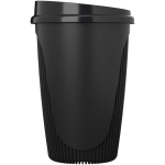 Vaso reutilizable con tapa clip y reborde aislante 350ml color negro vista lateral