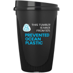 Vaso reutilizable con tapa clip y reborde aislante 350ml color negro segunda vista con logo