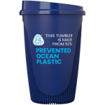 Vaso reutilizable con tapa clip y reborde aislante 350ml color azul segunda vista con logo