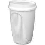 Vaso reutilizable con tapa clip y reborde aislante 350ml color blanco