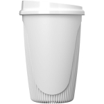 Vaso reutilizable con tapa clip y reborde aislante 350ml color blanco vista lateral