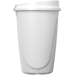 Vaso reutilizable con tapa clip y reborde aislante 350ml color blanco segunda vista lateral