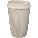 Vaso reutilizable con tapa clip y reborde aislante 350ml color arena