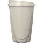 Vaso reutilizable con tapa clip y reborde aislante 350ml color arena vista lateral