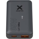 Cargador de viaje rápido con puertos USB-C y USB-A 65W Xtorm color negro vista impresa logo 2