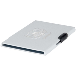 Tarjetero magnético con protección RFID y materiales reciclados color plateado vista impresa logo 2