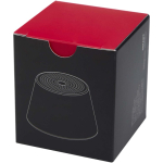 Altavoz magnético compacto con acabado en aluminio y potencia 3W color plateado segunda vista con caja