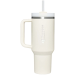 Vaso termo con tapa giratoria y pajita reutilizable 890ml Stanley color beige vista impresa logo 2