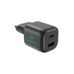 Cargador USB ecológico compacto con enchufe para EU 100W color negro vista con logo
