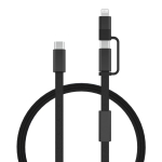 Cable de carga rápida 2 en 1 trenzado anti enredos 60W 120cm color negro