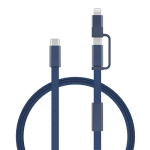 Cable de carga rápida 2 en 1 trenzado anti enredos 60W 120cm color azul