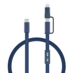 Cable de carga rápida 2 en 1 trenzado anti enredos 60W 120cm color azul vista con logo