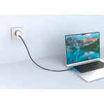 Cable de carga rápida 2 en 1 trenzado anti enredos 60W 120cm color azul vista de ambiente