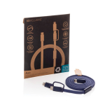 Cable de carga rápida 2 en 1 trenzado anti enredos 60W 120cm color azul vista con caja