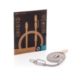 Cable de carga rápida 2 en 1 trenzado anti enredos 60W 120cm color gris vista con caja