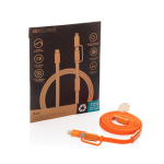 Cable de carga rápida 2 en 1 trenzado anti enredos 60W 120cm color naranja vista con caja