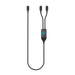 Cable carga custom made doble salida USB-C carga rápida 100W color negro vista con logo