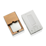 Powerbank magnética QI2.2 ultrafina de aluminio reciclado 5000 mAh color plateado vista con caja